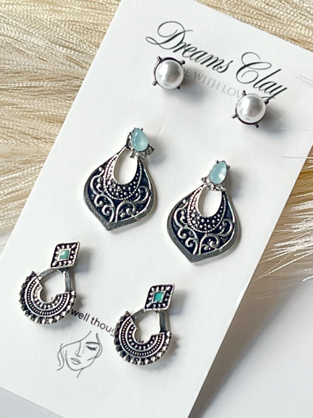 Silver-Tone Turquoise Accent Earring Set - 3 Pair